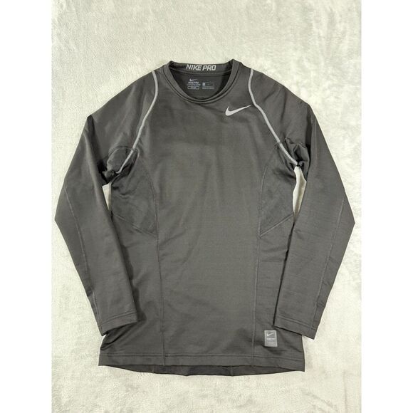 Nike Pro Shirt Mens Small Black Hyper Warm Fitted Long Sleeve Top - Picture 1 of 11